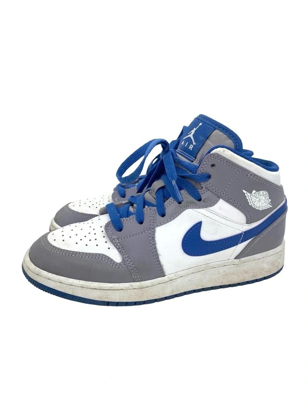 Nike Air Jordan 1 Mid Cement True Blue Boys Sneakers Size 5.5 Y